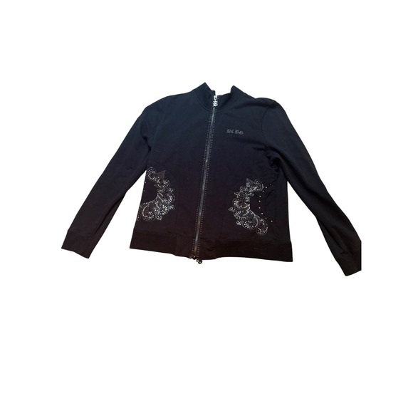 BCBGMAXAZRIA Black Rhinestone Tracksuit Set Jacket Pants Women's XL - Picture 2 of 14